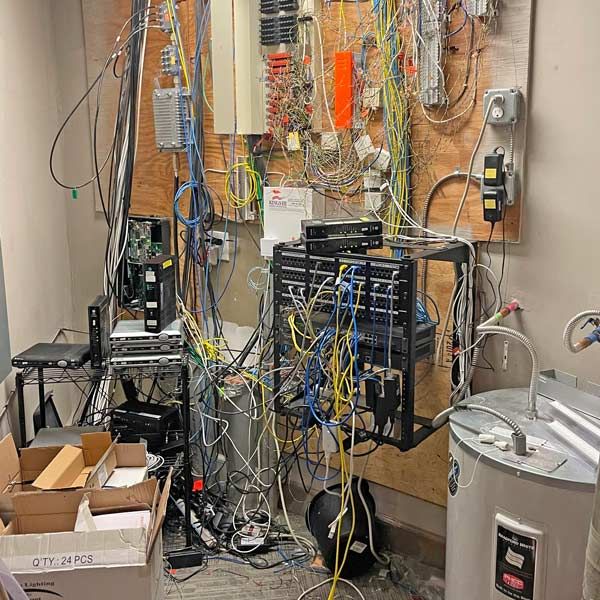 Network data closet cable mess, small business it services